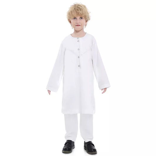 Boys Solid Color Contrast Thread Robe Set