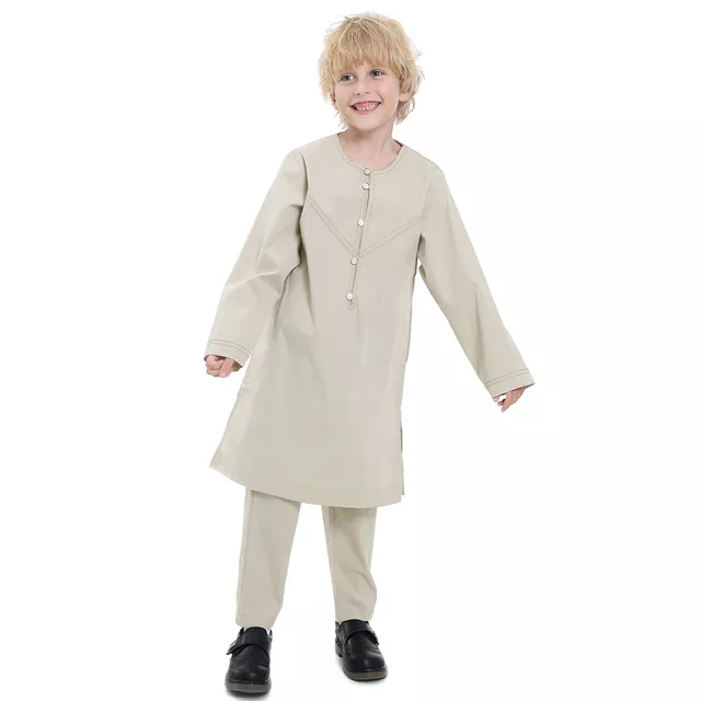 Boys Solid Color Contrast Thread Robe Set