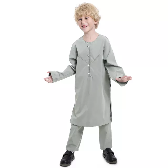 Boys Solid Color Contrast Thread Robe Set