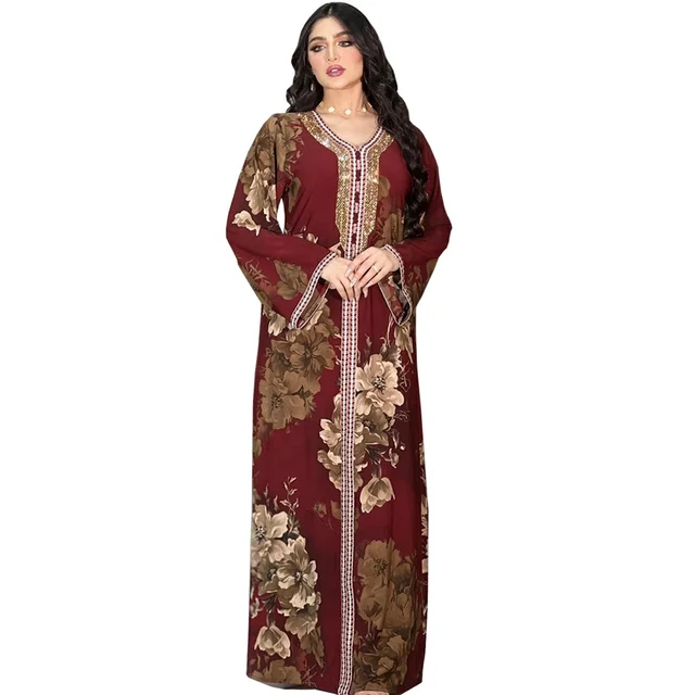 Women Evening Gown Dubai Abayas for Women Turkey Islam Clothing Kaftan Muslim Print Maxi Dress