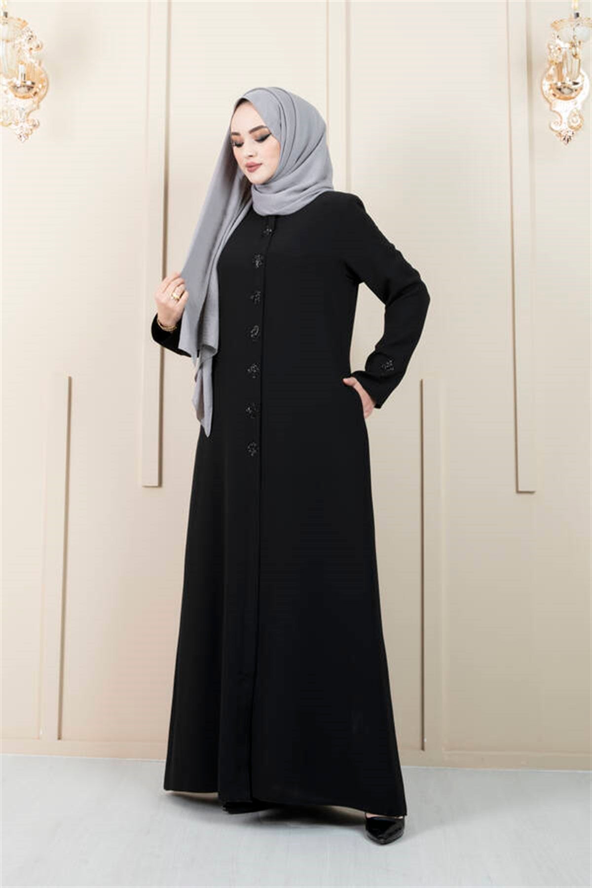 Baklava Patterned Hijab Abaya Black