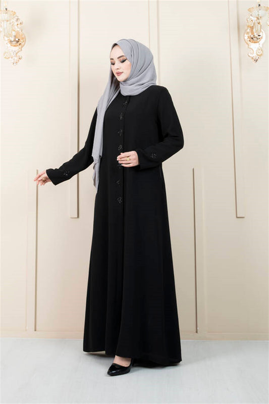 Baklava Patterned Hijab Abaya Black