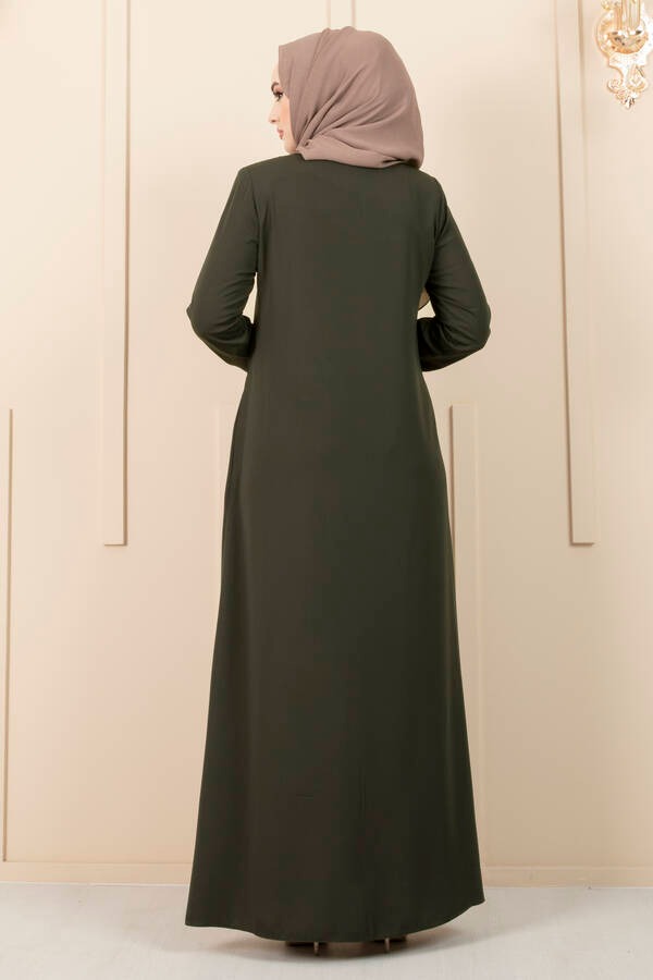 Stone Detailed Hijab Abaya Green