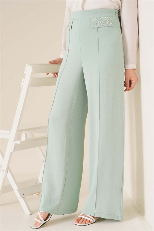 Pockets Pearl Patterned Trousers Mint