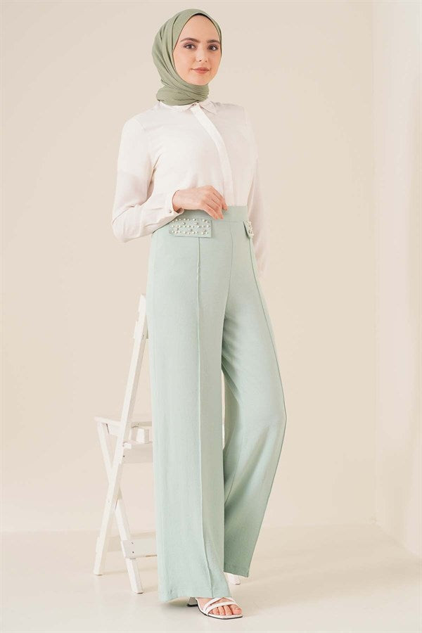 Pockets Pearl Patterned Trousers Mint