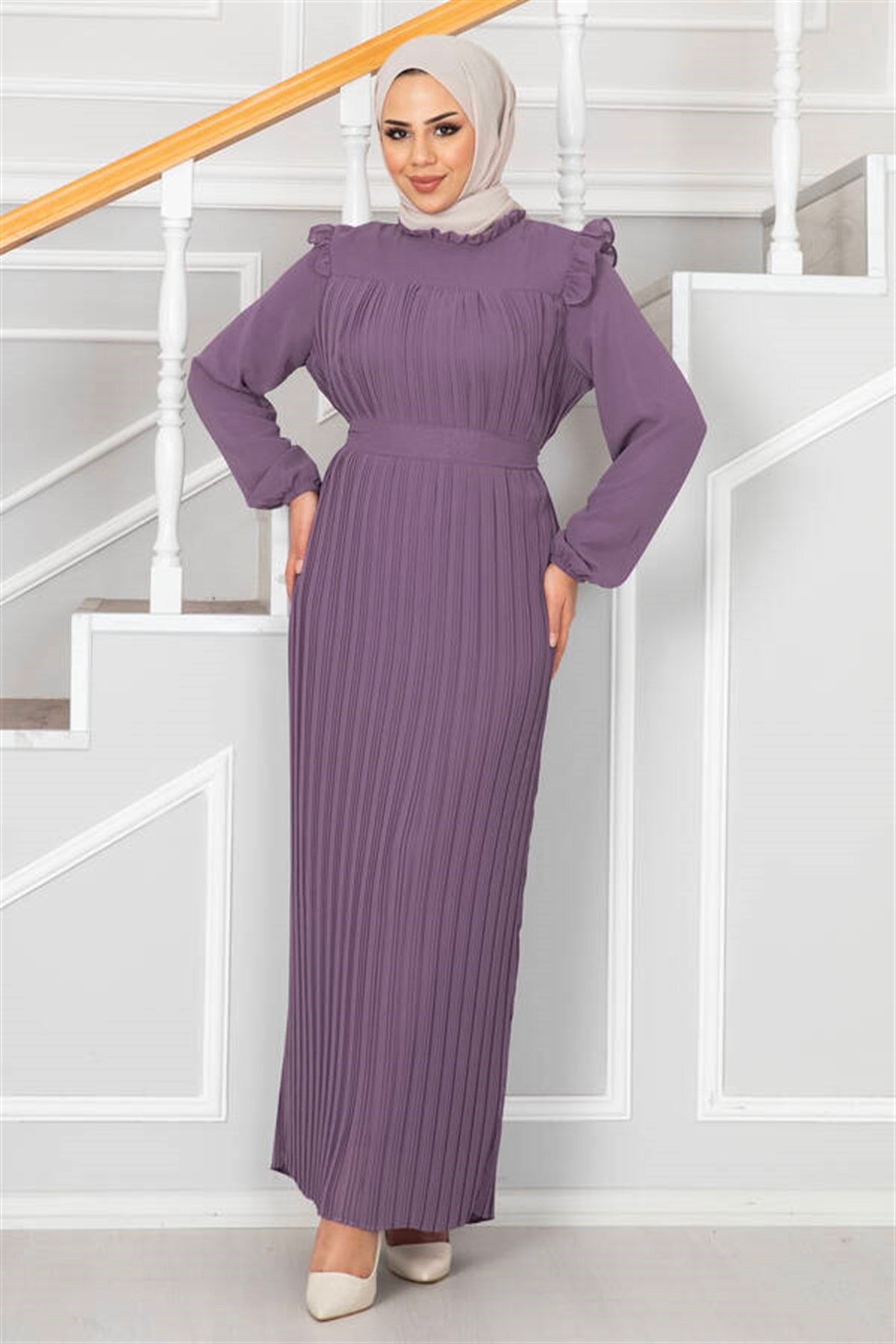 Pleated Chiffon Evening Dress Lilac